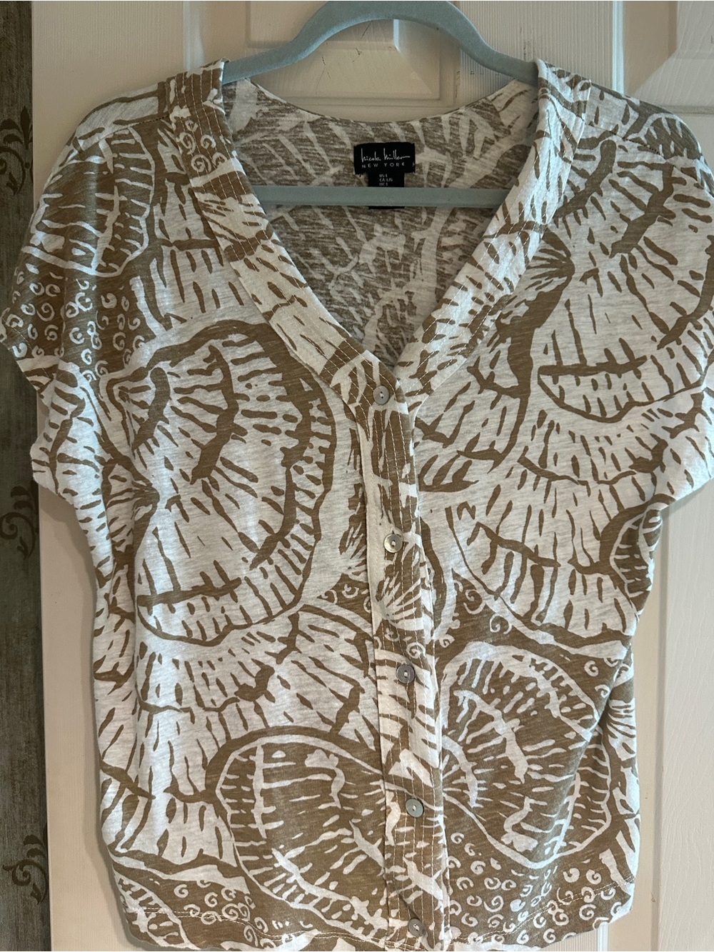 Nicole Miller safari inspired print ss top